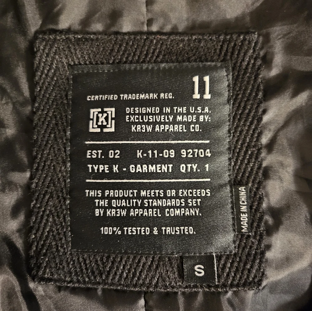 KR3W‎ Jacket Men's S Black Army Peacoat Full Zip Button Up Long Sleeve
